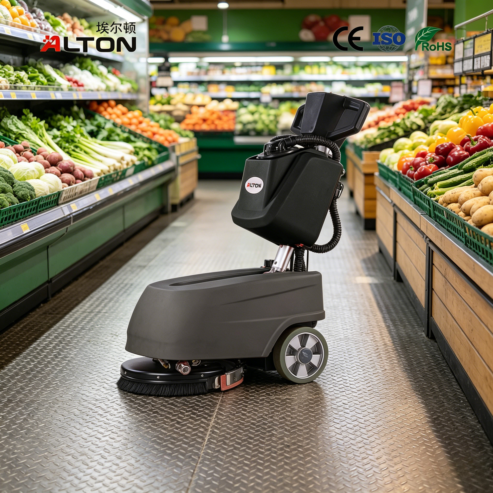 ALTON A1B Mini Floor Scrubber Dryer Battery Powered Automatic Floor Washing Machine, Walk Behind Carpet Scrubber with Vacuum for Small Commercial Areas