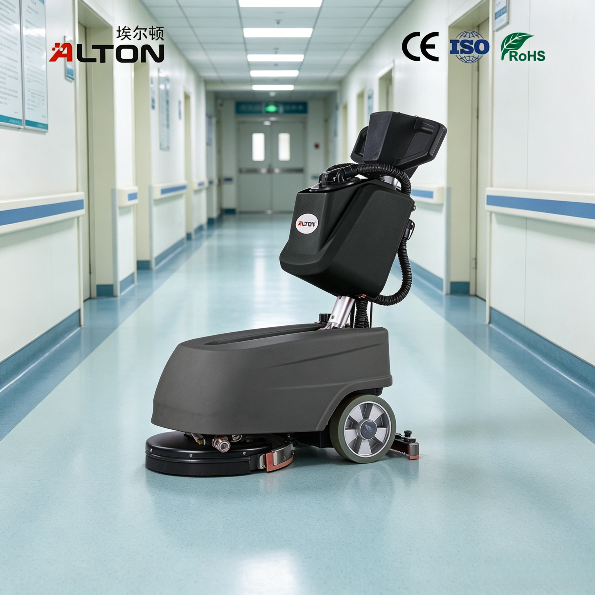 ALTON A1B Mini Floor Scrubber Dryer Battery Powered Automatic Floor Washing Machine, Walk Behind Carpet Scrubber with Vacuum for Small Commercial Areas